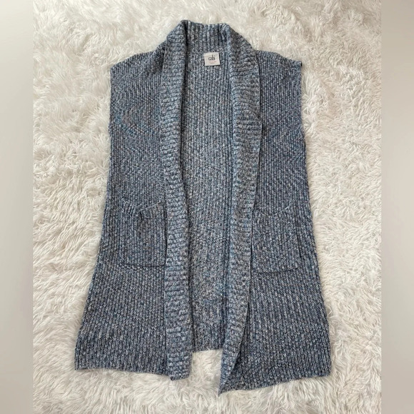 CAbi Sleeveless Blue Knit Long Duster Open Front Sweater Cardigan Women’s Size S - Picture 1 of 11